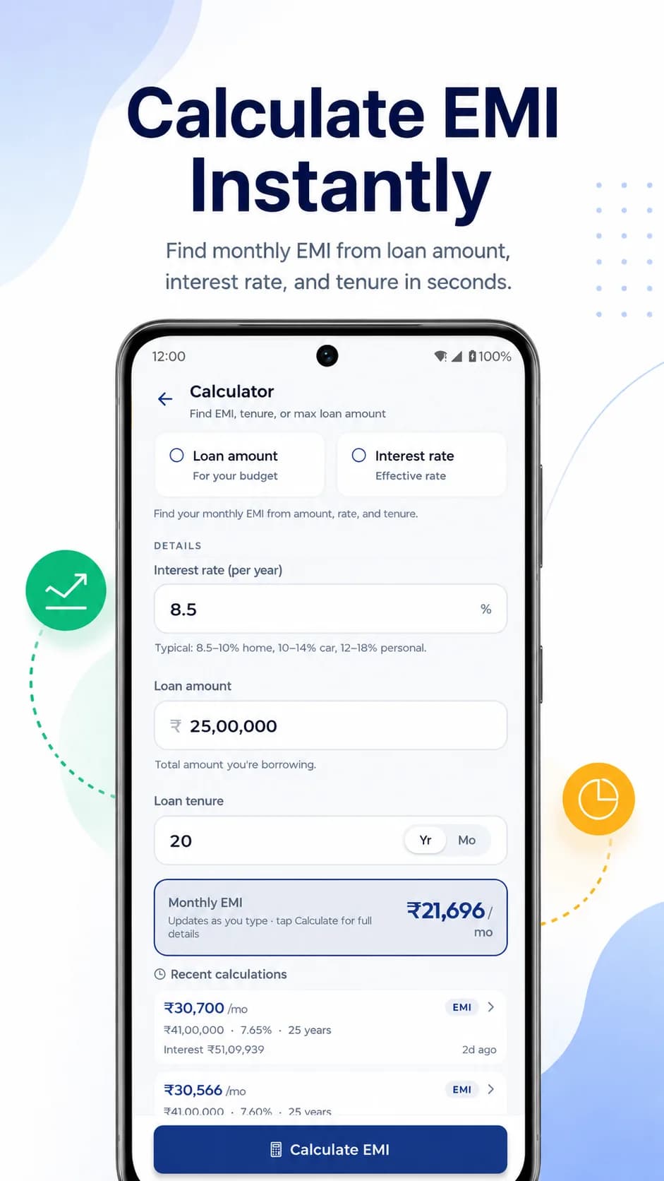 EMI Calculator on Android phone, screen 2