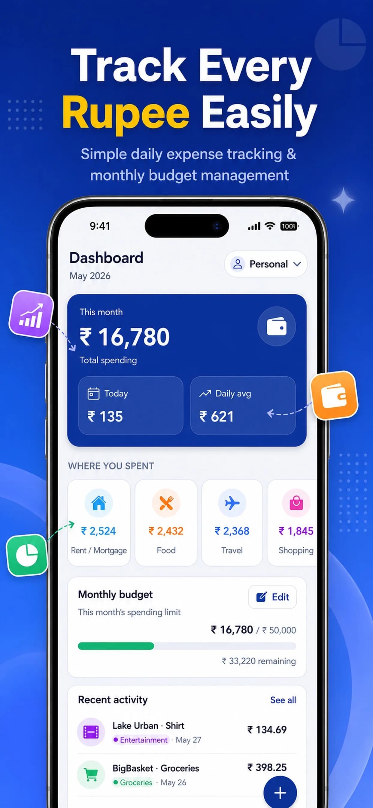 Expense Book on iPhone, screen 1