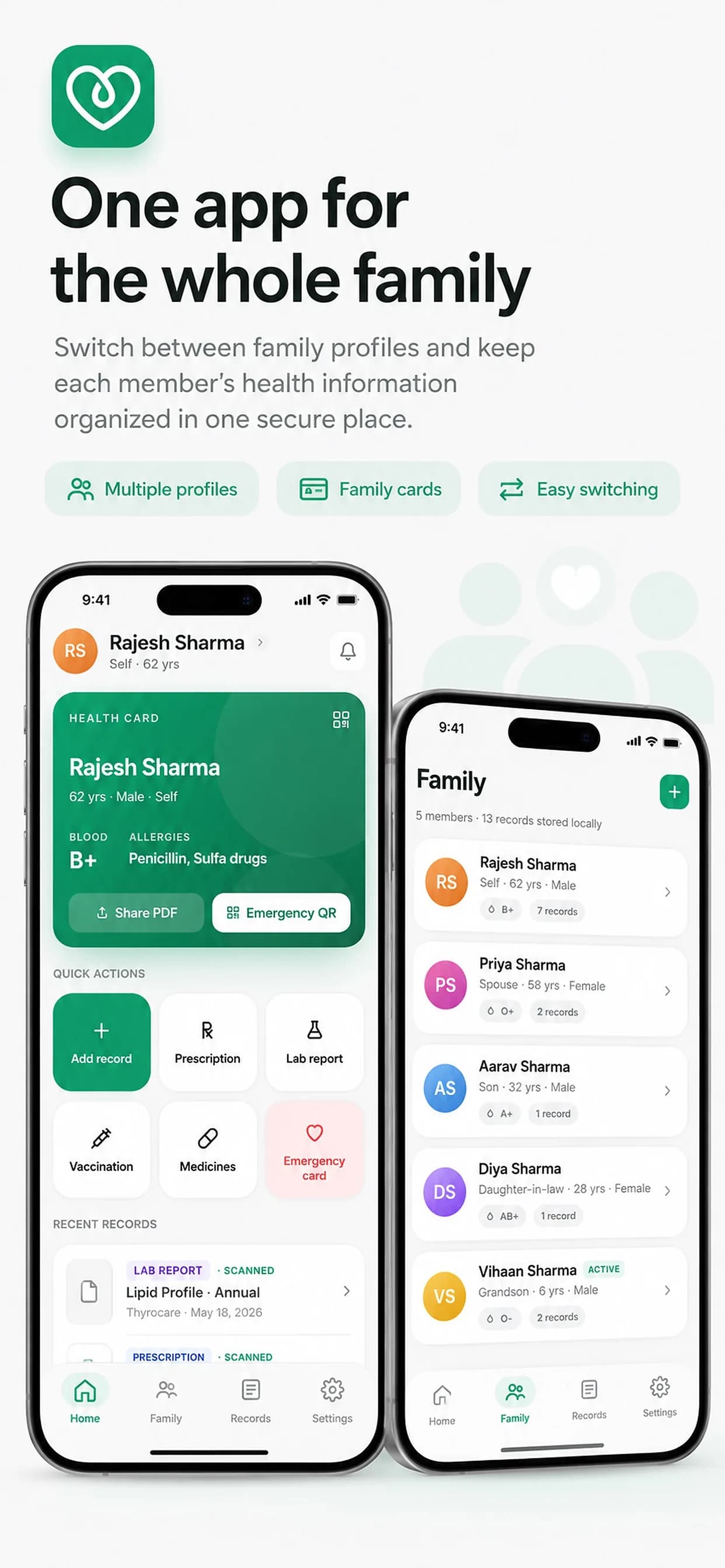 Family Health Card on iPhone, screen 6