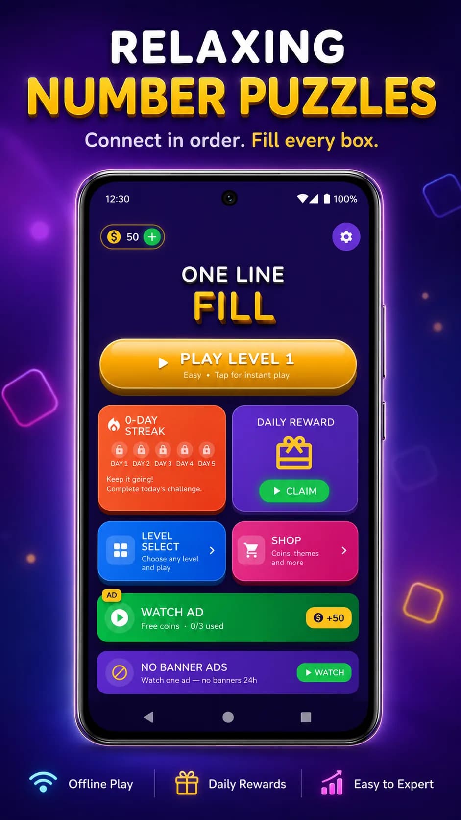 One Line Fill on Android phone, screen 1