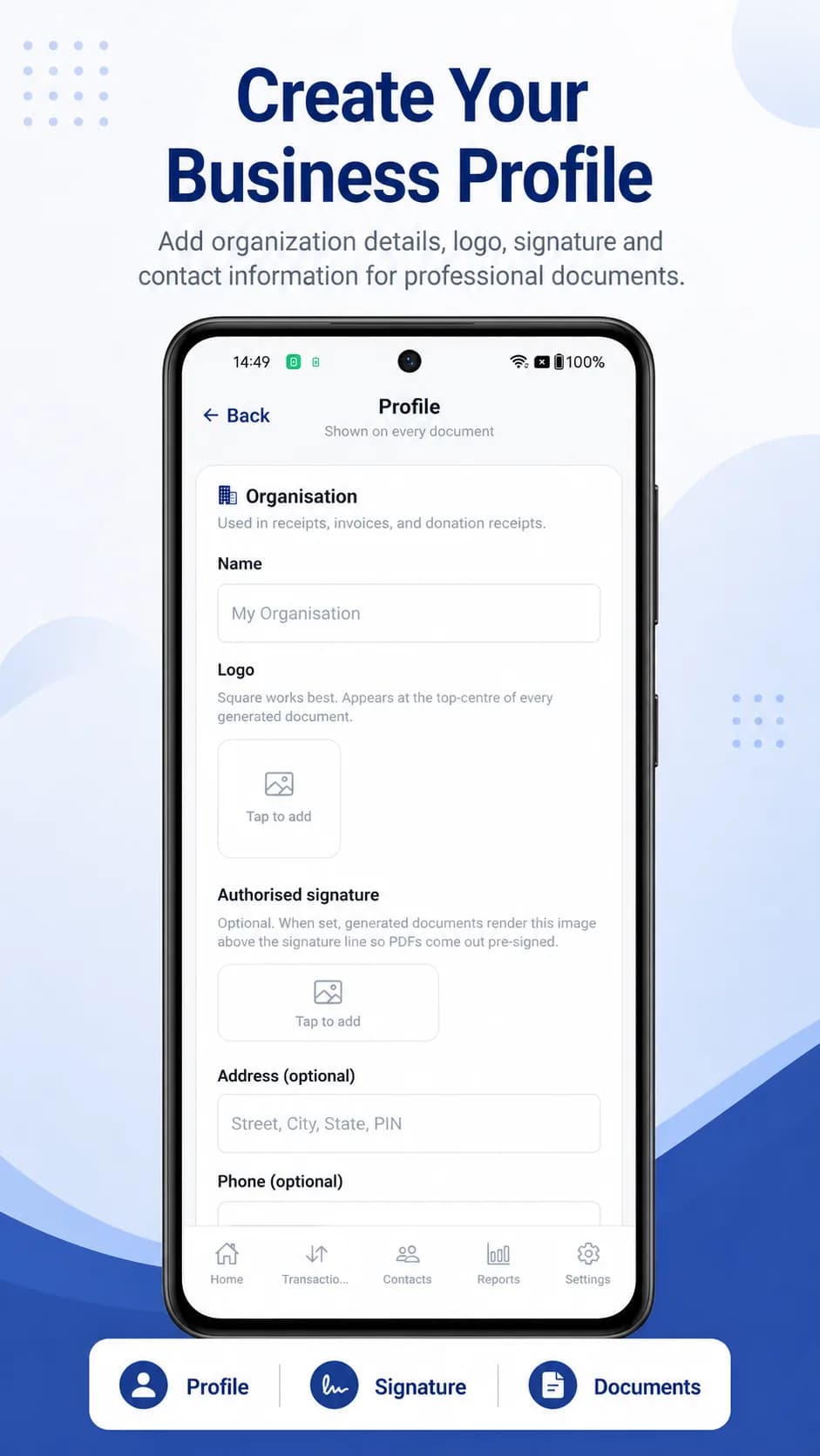 Simple Account Book on Android phone, screen 1