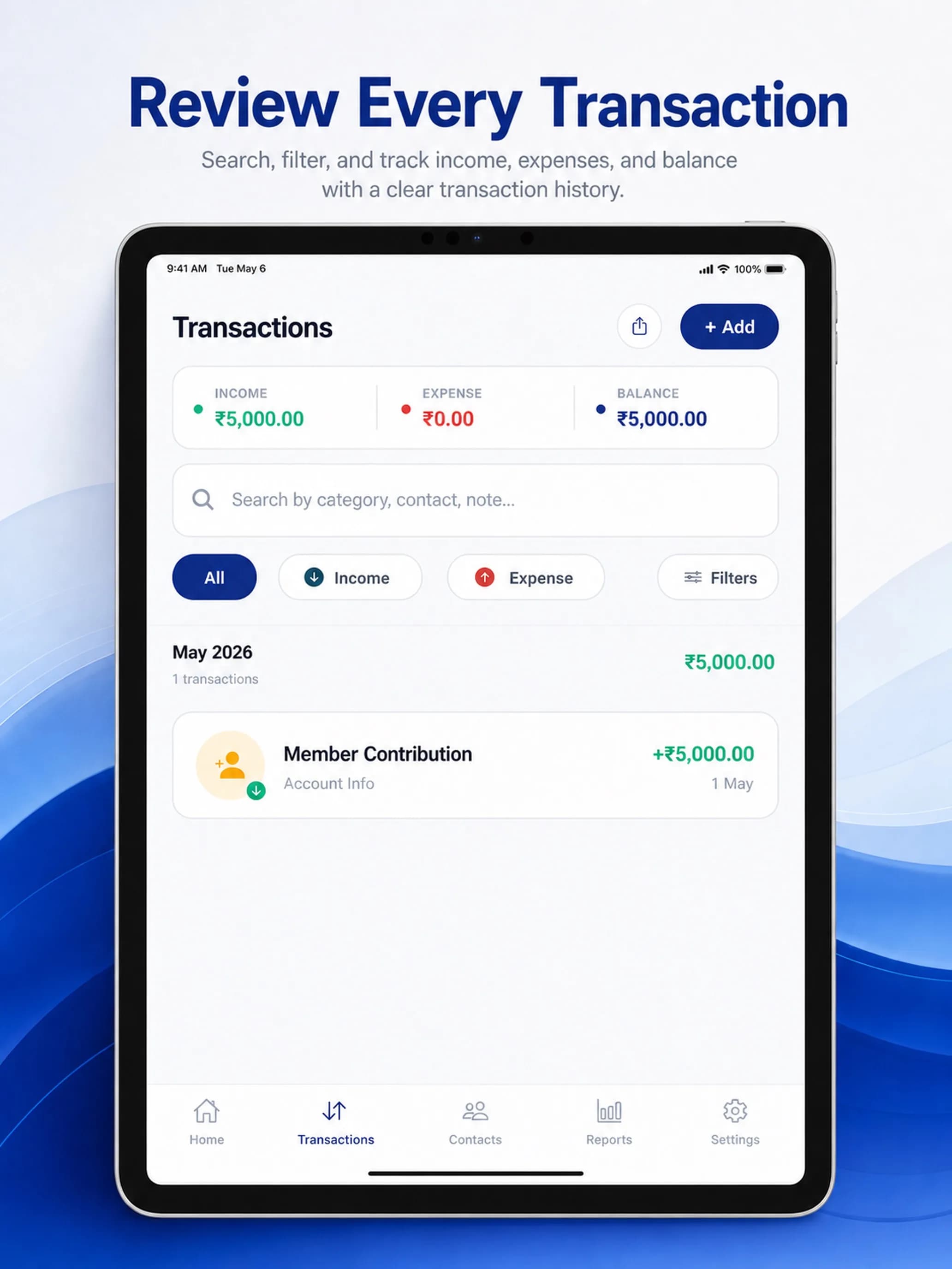 Simple Account Book on iPad, screen 4