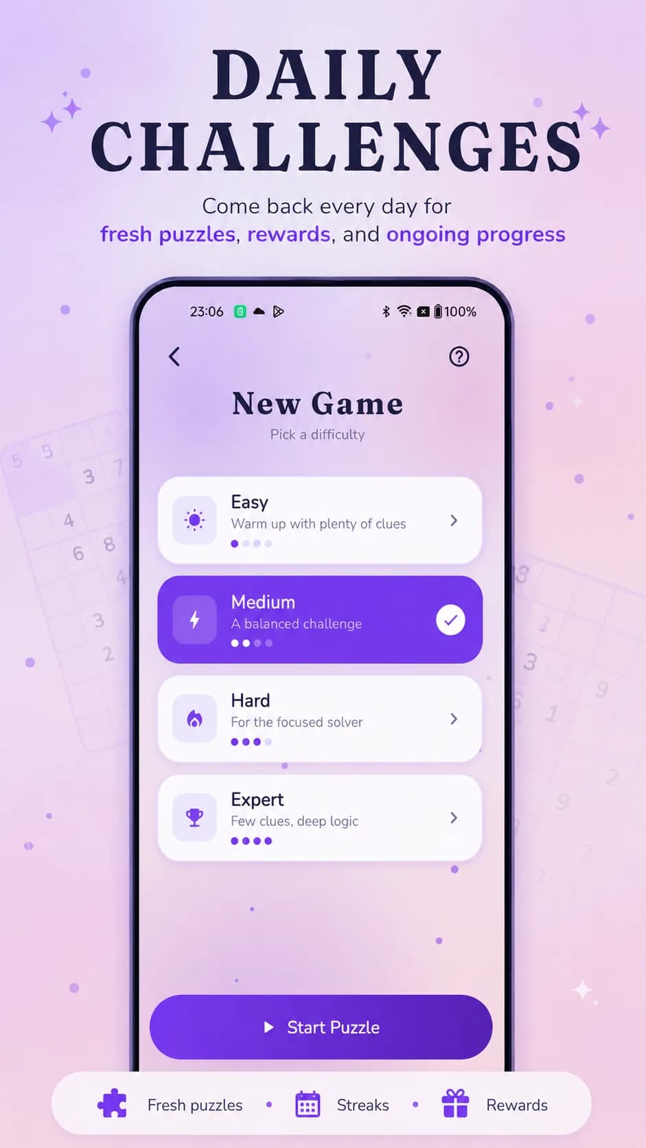 Sudoku Breeze on Android phone, screen 2