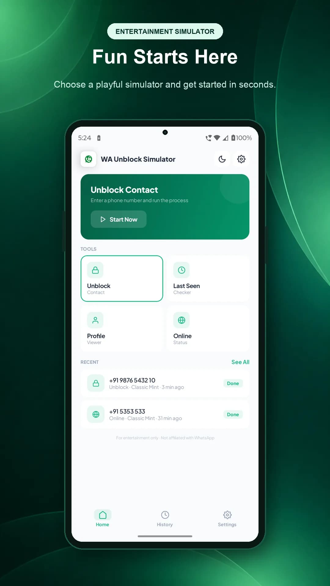 Unblock Simulator on Android phone, screen 1
