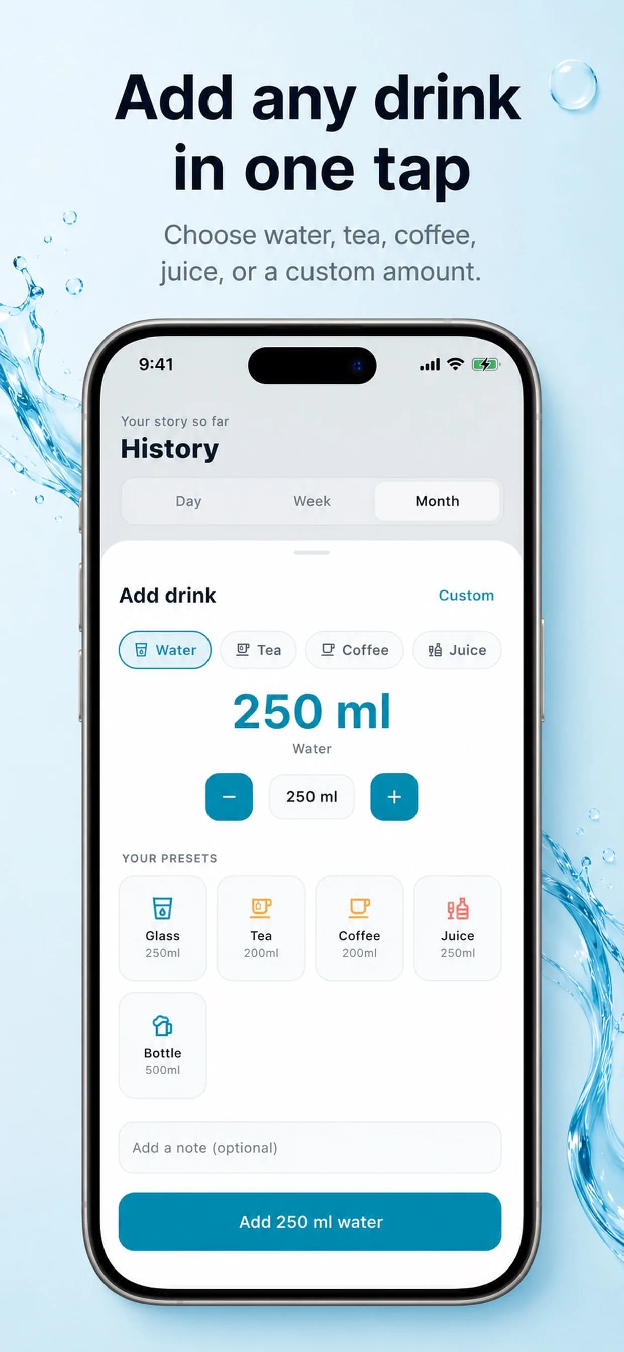Water Tracker on iPhone, screen 2